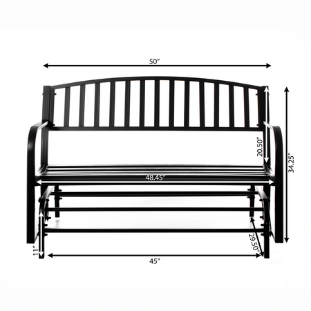 GARDENISED Gardenised Outdoor Black Steel Swing, Powder Coated Glider Bench, Loveseat Lawn Rocker Bench for Yard, Patio, Garden and Deck QI003392